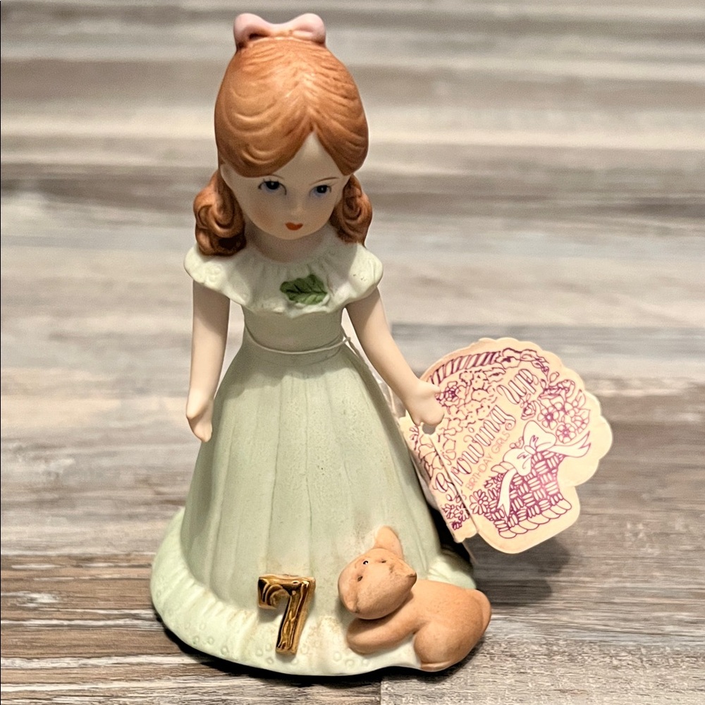 Charming Girl Figurine with Kitten - Cream and Brown